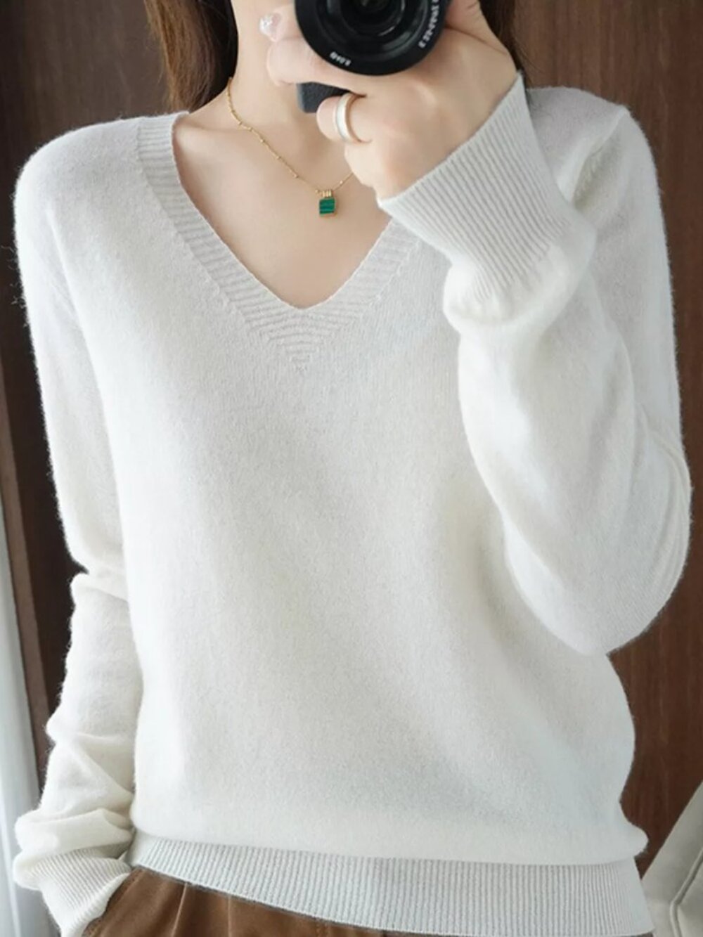 V-Neck Solid Color Sweater - Picture 9 of 16